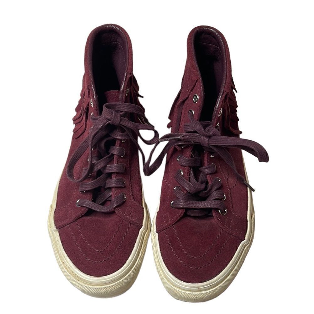 Vans High Top Red Suede Fringe Lace Sneakers. Size 6.‎